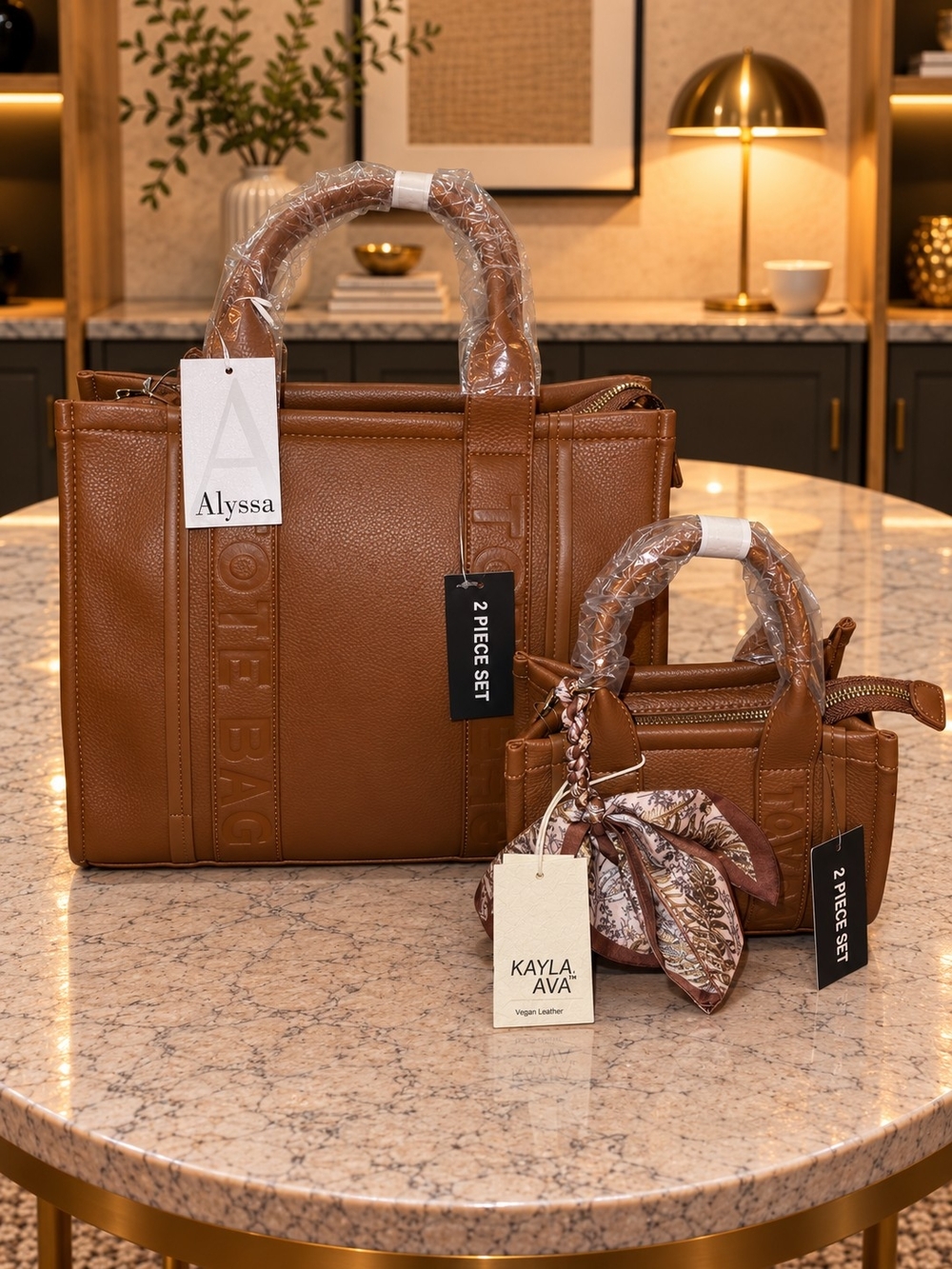 Brand New - Caramel Brown Tote Bag & Wallet Set and Mini Bag & Wallet